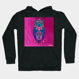 owl in pink kitsch magical zentangle art in totonac patterns of love and flowers Hoodie